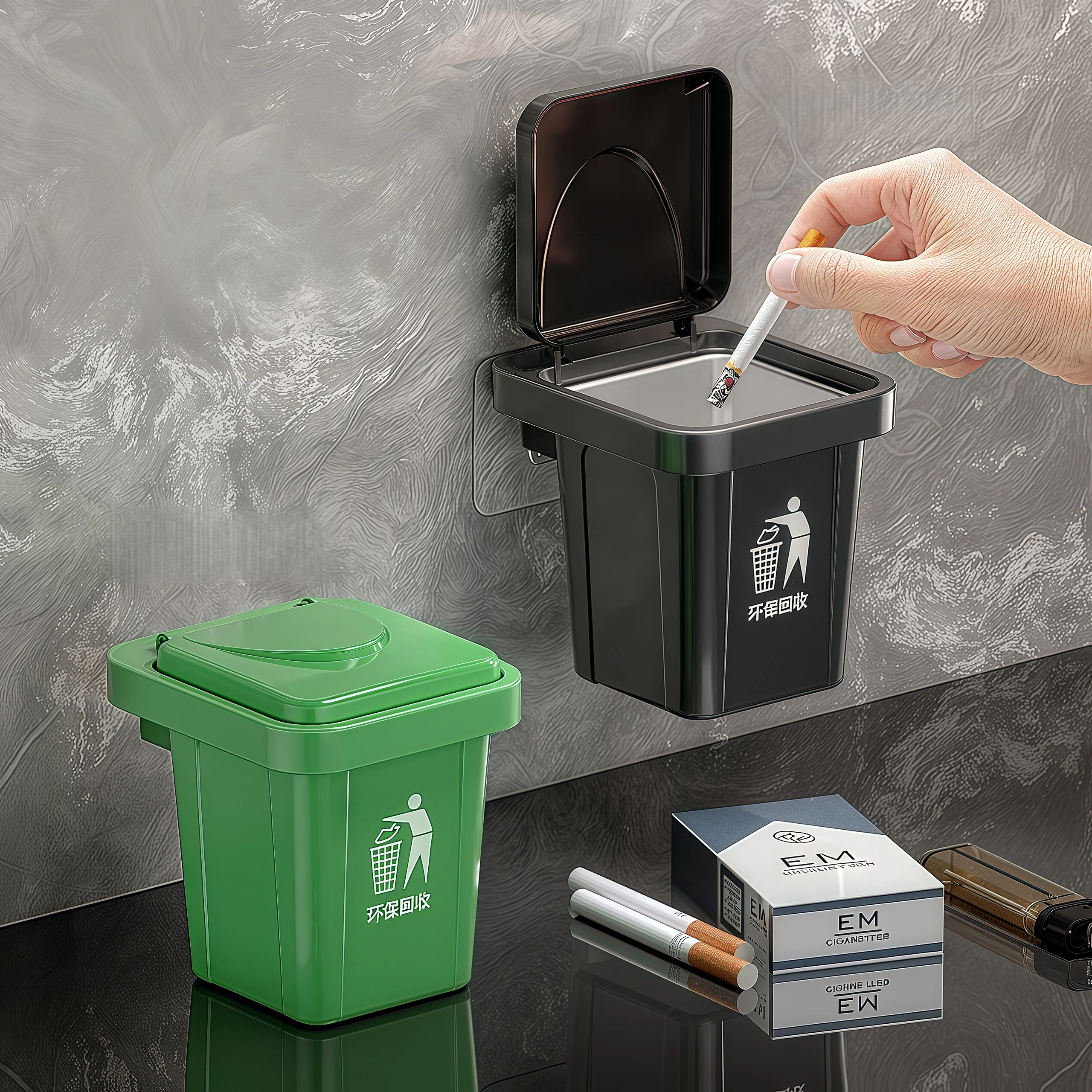 An der Wand montierter Mülleimer-Aschenbecher, kreativer Toilettenaschenbecher, personalisiertes Wohnzimmer-Badezimmer mit Deckel zur Vorbeugung von Flugasche