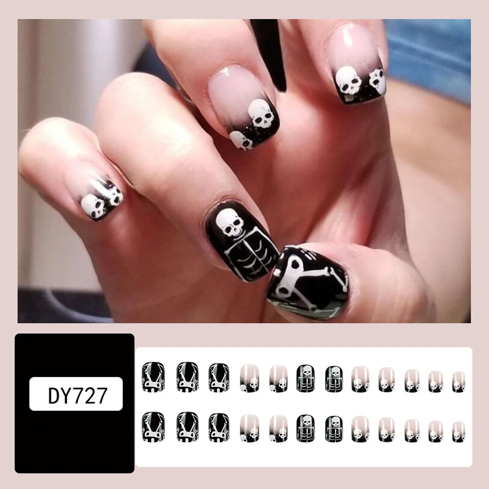 Halloween Personality Press-on Nail Short Square Artificial Nail Easy Removal for Salon Expert and Naive Women