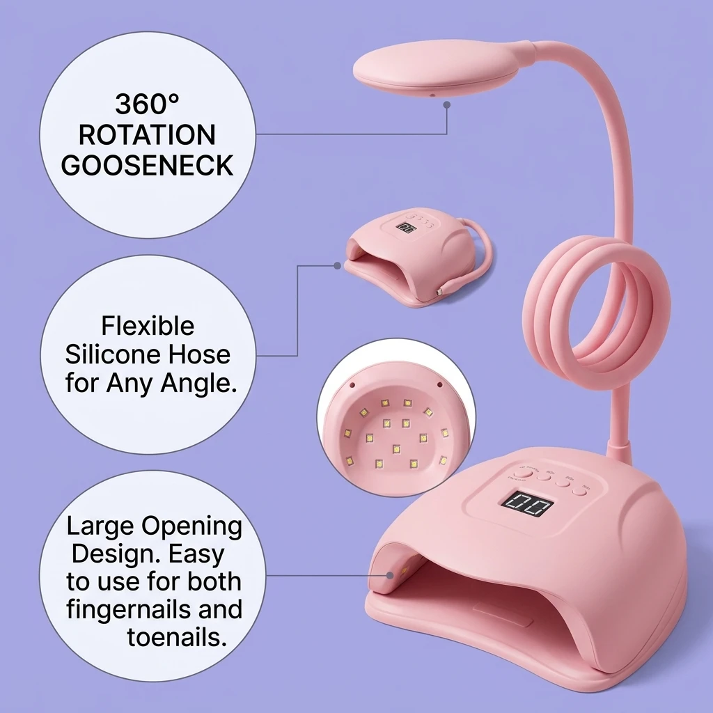 LED UV Nail Lamp Y5 Rechargeable Portable Mini Curing Light for Gel Polish with Flexible Gooseneck and Timer