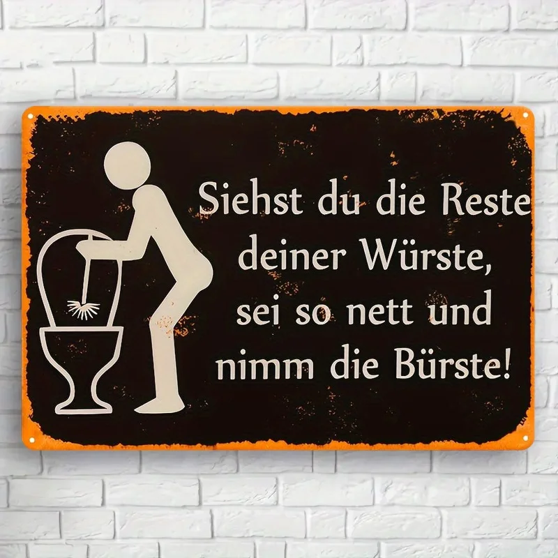 Funny Vintage German Toilet Sign Metal Wall Art Featuring a Humorous Quote & Illustration,Rustic Iron Plaque for Home, Bar, Cafe