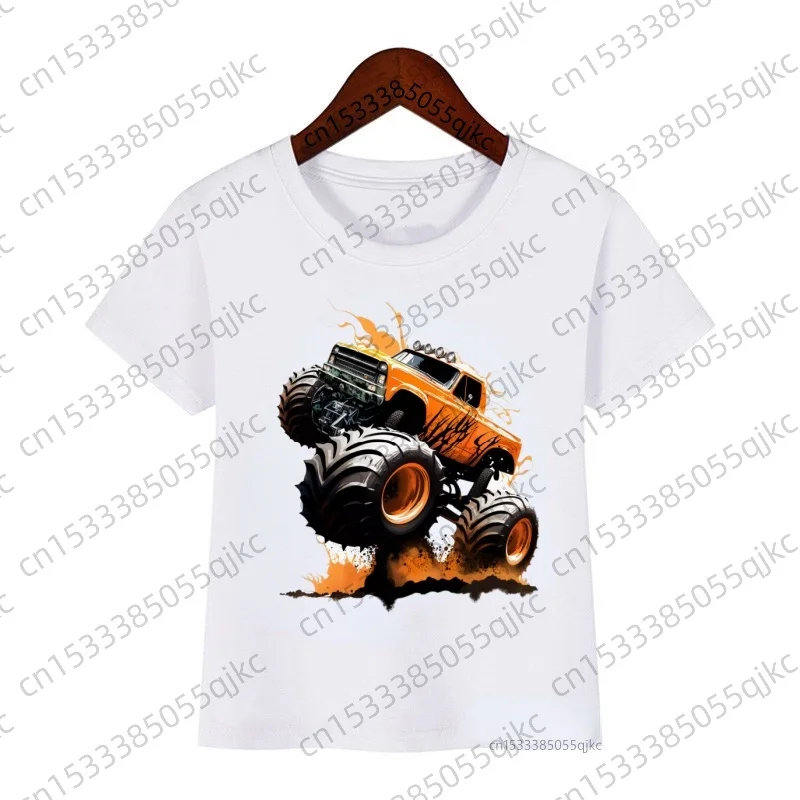 Children's racing printed T-shirt for boys and girls, cool street off-road short sleeved