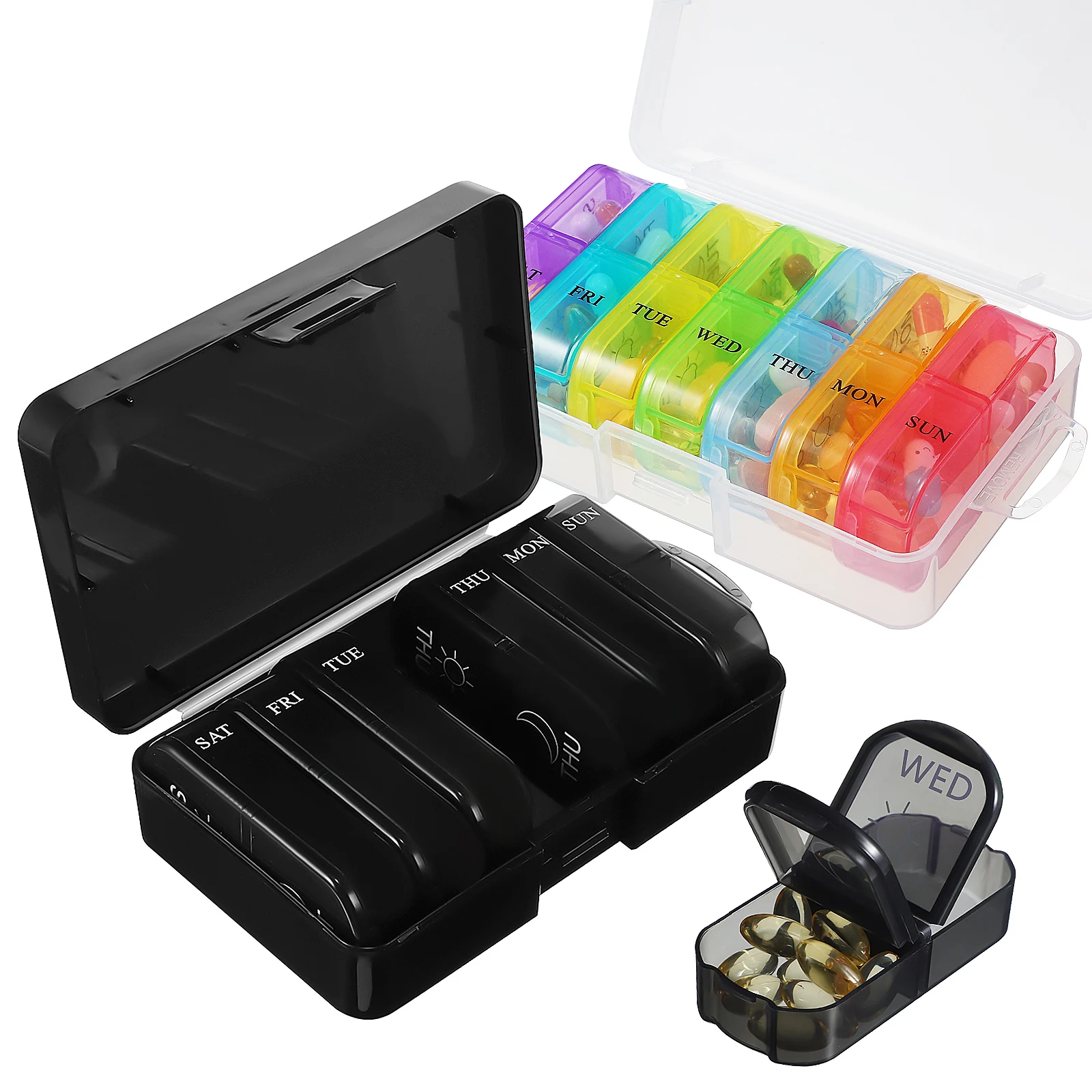 

2Pcs Pill Box 7 Day Weekly Organizer Portable Medicine Case Travel Friendly Lightweight Compartment Daily Organizer Sturdy