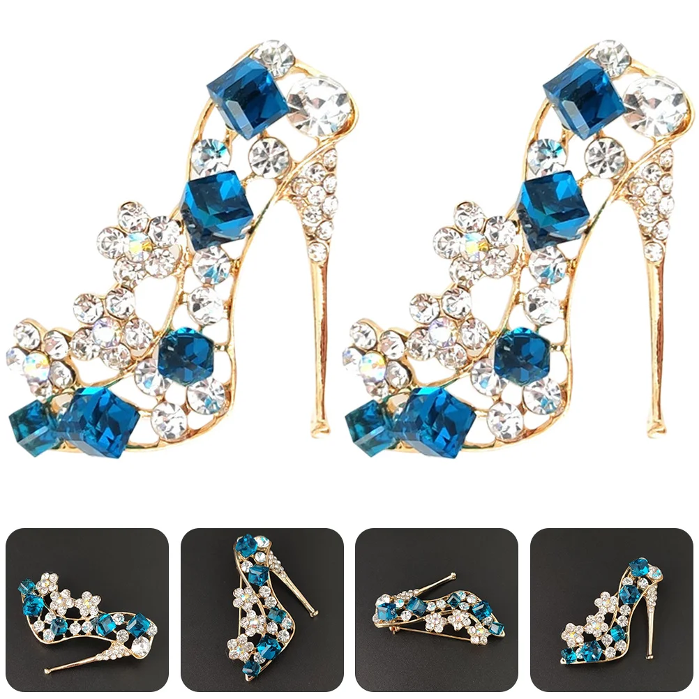 2 Stück Strass-Abzeichen mit hohen Absätzen, helle Farbe, glänzender Look, einfach zu tragende Schnallen, Rückendekoration für Kleidung, Taschen, Schals
