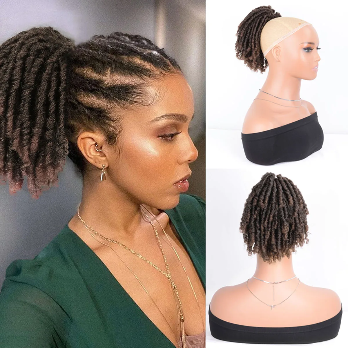 8inch Synthetic DreadLock Afro Puff Hair Bun Chignon Drawstring Ponytail Faux Locs Clip In Pony Tail Hairpieces for Black Women