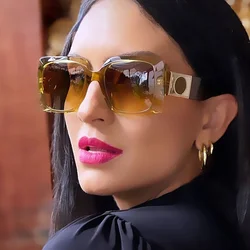 New Luxury Clear Brown Square Sunglasses For Women Vintage Gradient Elegant Sun Glasses Female Fashion Shade Black Leoaprd