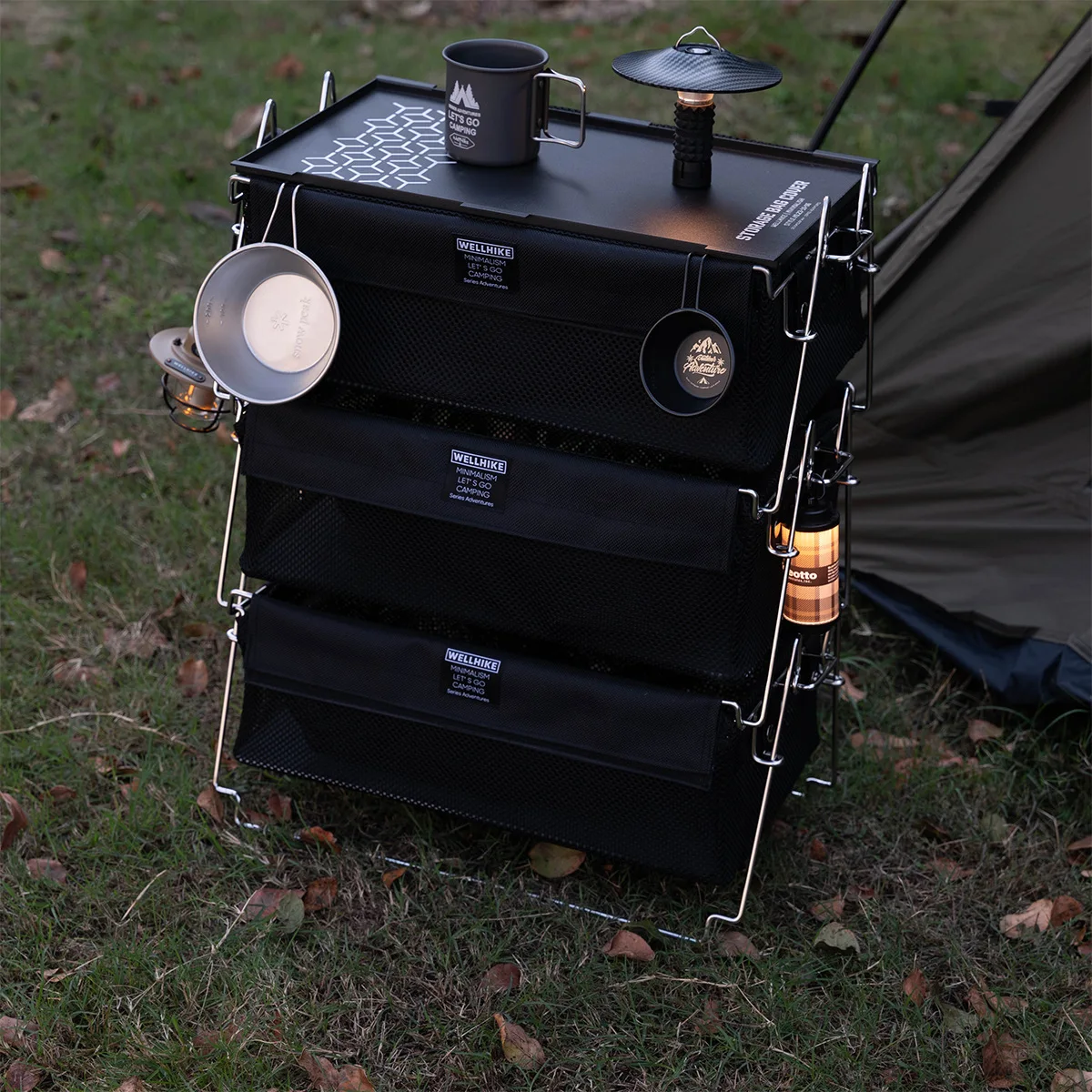 

Outdoor Folding Mesh Frame Set Table Board Storage Box Camping Multi functional Storage Rack Handheld Storage Bin