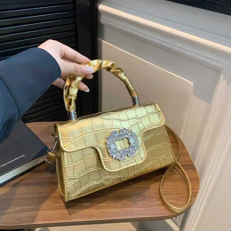 Women Soft Leather Flower Handbags 2025 New Gold Silver Ladies Luxury Evening Bag Wedding Clutch Shoulder Bag Party Dinner Purse