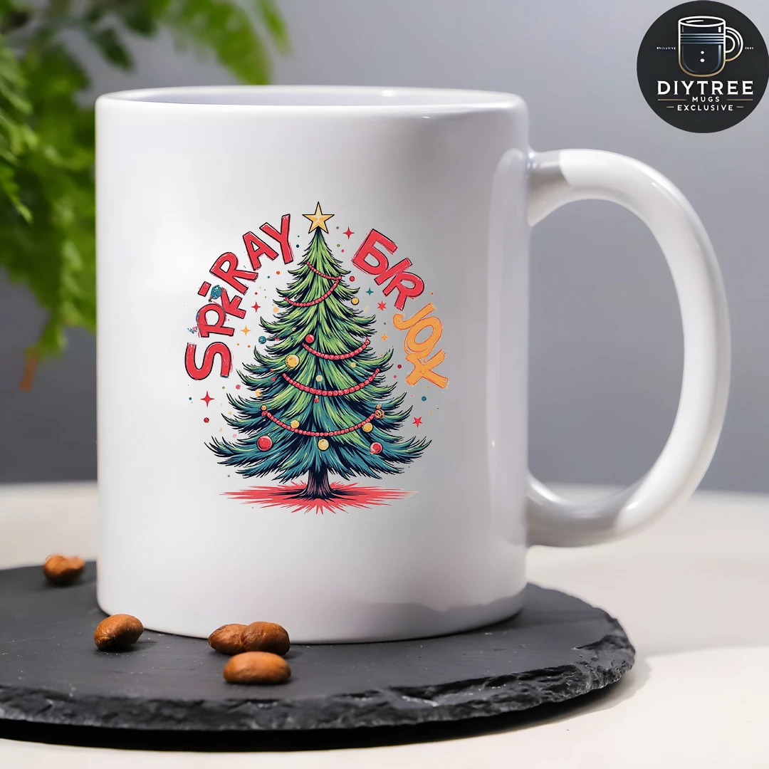 11オンスの漫画風クリスマスツリーマグカップ + お祭りモチーフのカップ、子供、家族、オフィスに最適なギフト、ホリデーシーズンに欠かせないアイテム