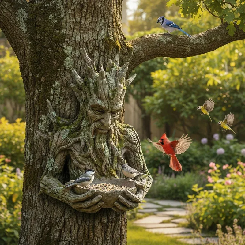 Bird Feeding Sculpture Multi-Purpose Ancient Tree Bird Feeder Garden Yard Decorations for Patio/Backyard/Balcony