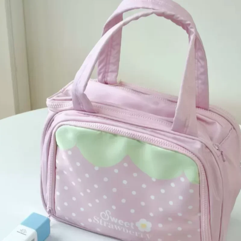 Strawberry Polka Dots Handbag Sweet Musical Note Print Storage Bag Fashion Tote Large Capacity Multi-compartment Travel Toiletry