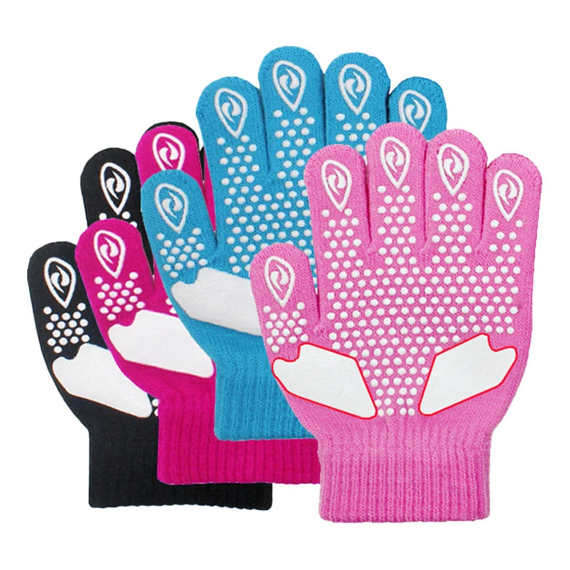 Figure Skating Gloves Non Slip Warm Hand Protector Stretchy Knitted Full Finger Glove Children Adult Skating Gloves Random Style