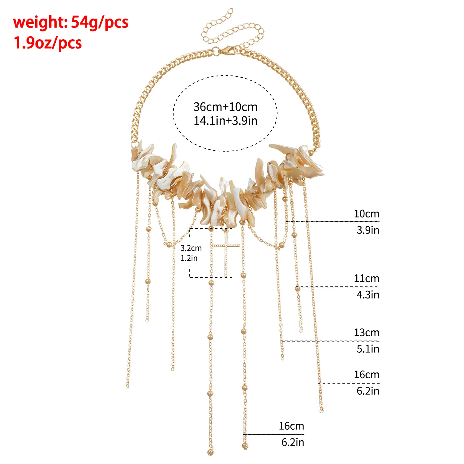 New Fashion Trend Accessories Irregular Shell Fringe Cross Mixed with Ins Retro Style Necklace Necklace Festivals Gift