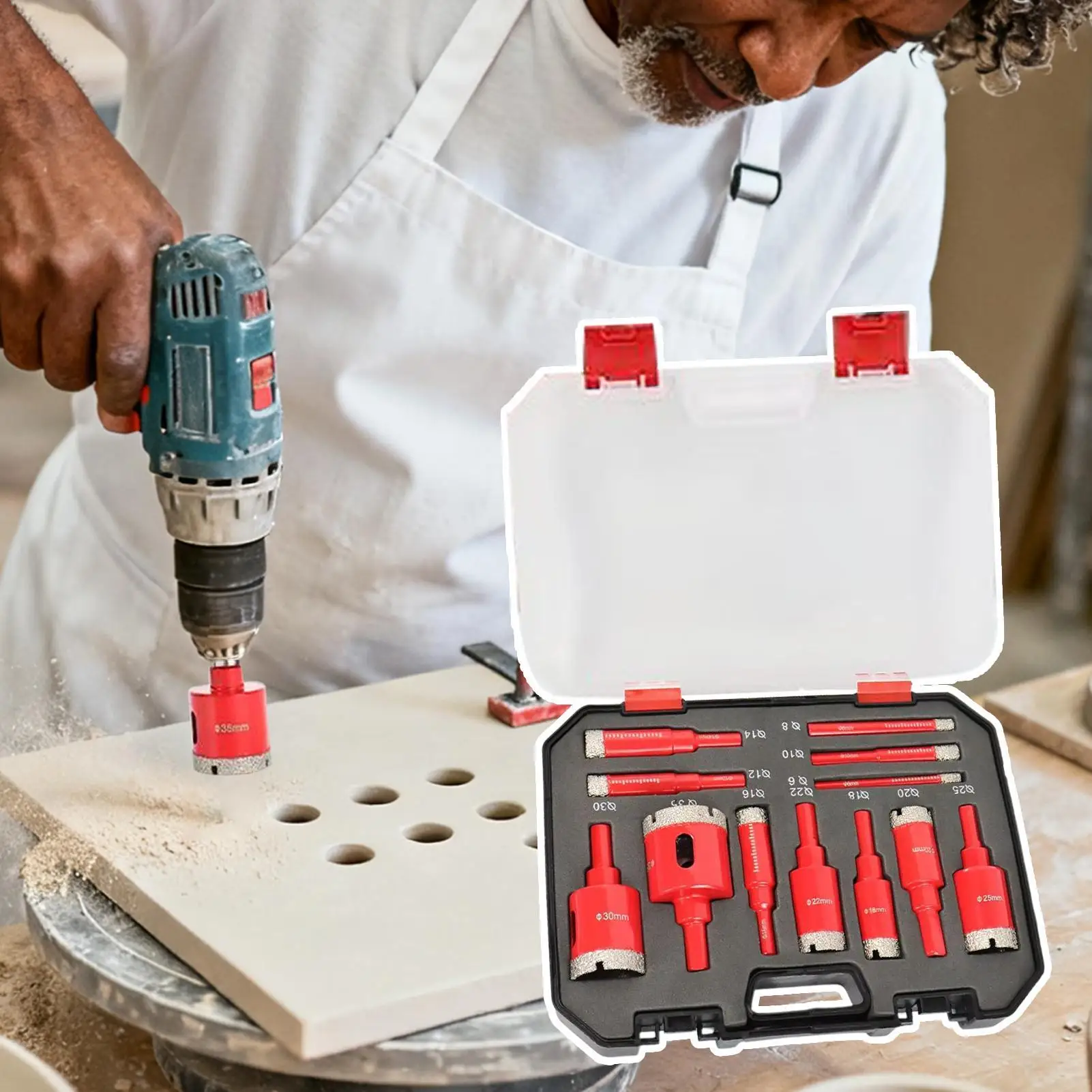 Pemotong Lubang Ubin Anti Selip dengan Kotak Penyimpanan Mata Bor untuk Ubin Porselen untuk Renovasi Rumah Perbaikan Dinding Kabel Listrik