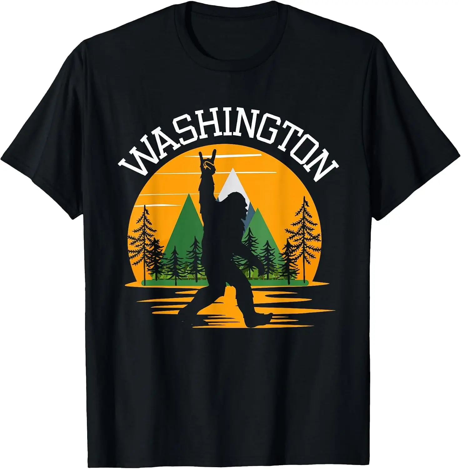 Washington US State Bigfoot Sasquatch T-Shirt Men Casual Graphic Print T‑Shirt Crew Neck Short Sleeve Vintage Street Style Soft Fabric Daily Wear Tops. Holiday Festive, Party Wear, Theme Print Tee.