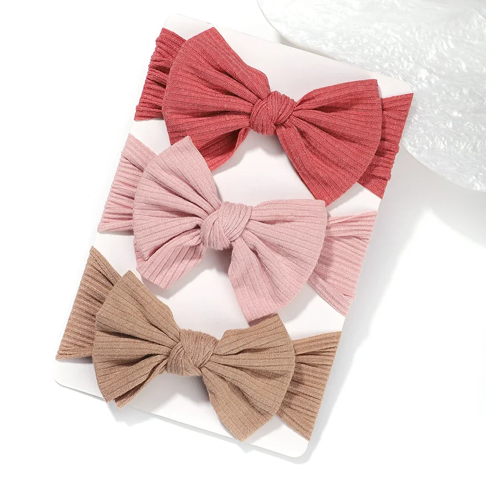 3Pcs/set Newborn Baby Headbands Set Solid Color Bow Hair Bands Soft Knitted Infant Headwear Elastic Turban Baby Hair Accessories