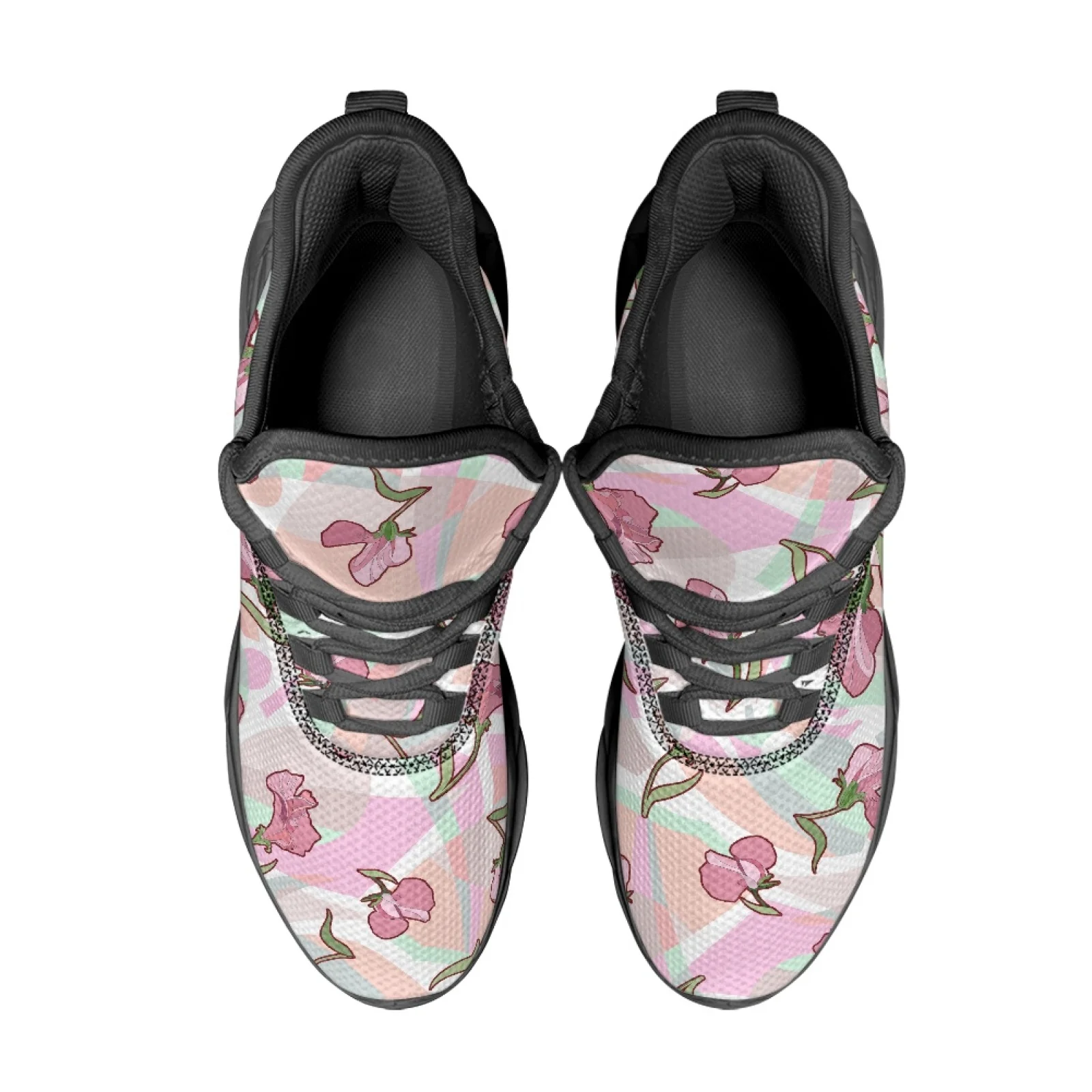 PENSTROLL Pink Flower Running Shoes Mesh & EVA Blade Running Shoes Lace-Up Fashion Sneakers for Walking