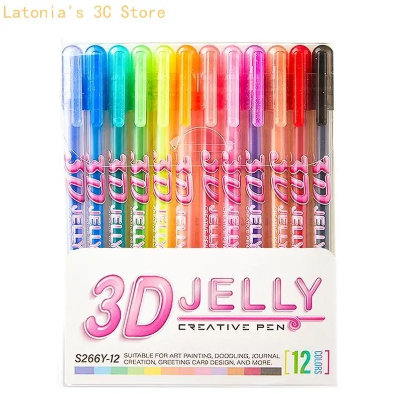 Gel-Schreibstift, 12 Farben, 3D-Farbstift-Set für Kritzeleien, Tagebuchseiten und Grußkarten-Dekoration, mehrfarbig, kreativ – Detail 7