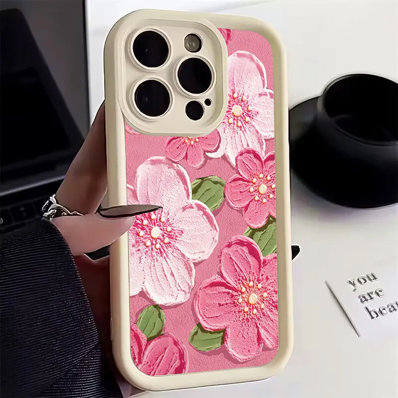 Phone Case For iPhone 16 Case iPhone 15 14 13 12 11 Pro Max Mini XR XS X 7 8 Plus Oil Painting Flower Soft TPU Shockproof Cover