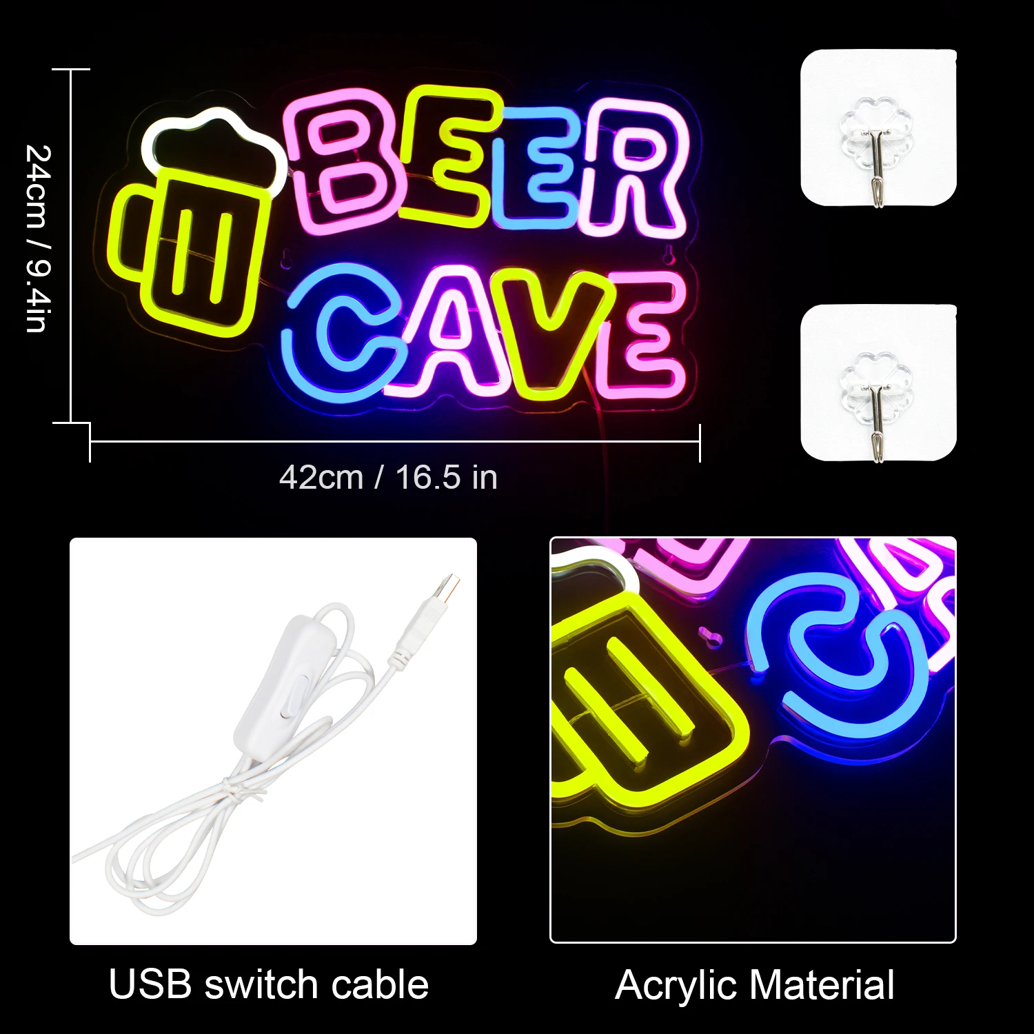 Colorido LED Neon Sinal para Quarto Wall Decor, Alimentado por USB, Luzes penduradas para Casa, Bar, Festa, Clube, Handmade Art Lamp, Enfeites, Cerveja Caverna