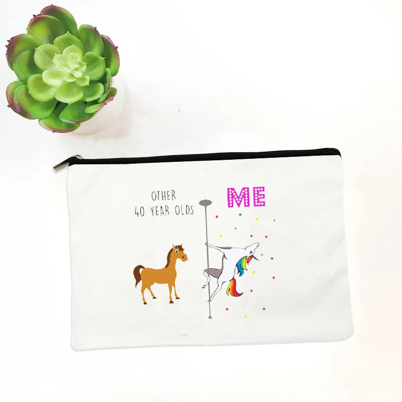 Unicorn Canvas Cosmetic Bags para mulheres, fabuloso saco de batom, estojo de viagem, higiene pessoal do bebê, arco-íris, 30, 40, 50, 60