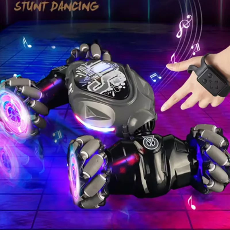 Carro de deriva 4WD RC com luzes LED de música 2.4G Gesto Rádio Controle Remoto Spray Stunt Car 360 °   Presente de brinquedos de carro de escalada giratório