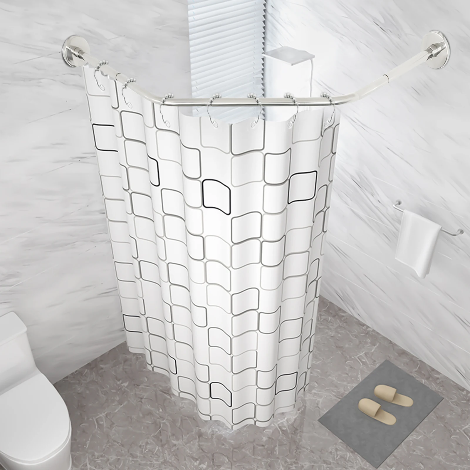 

Adjustable Corner Shower Curtain Rod, 304 Stainless Steel Curved Shaped Curtain Rack for Bathroom