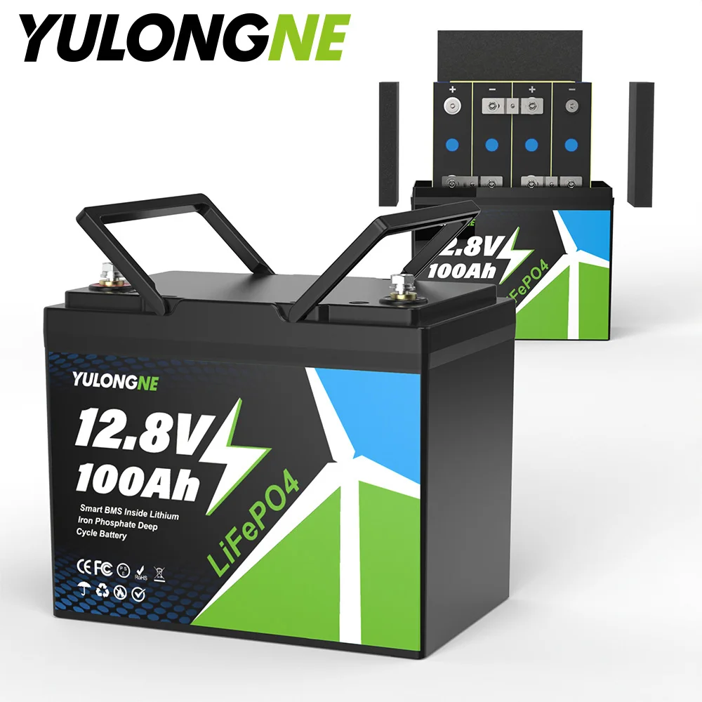 YULONGNE 100Ah 12.8V LiFePO4 Rechargeable Battery with Smart BMS, High Energy Density, Lead Acid Replacement, RV & Solar Energy Storage