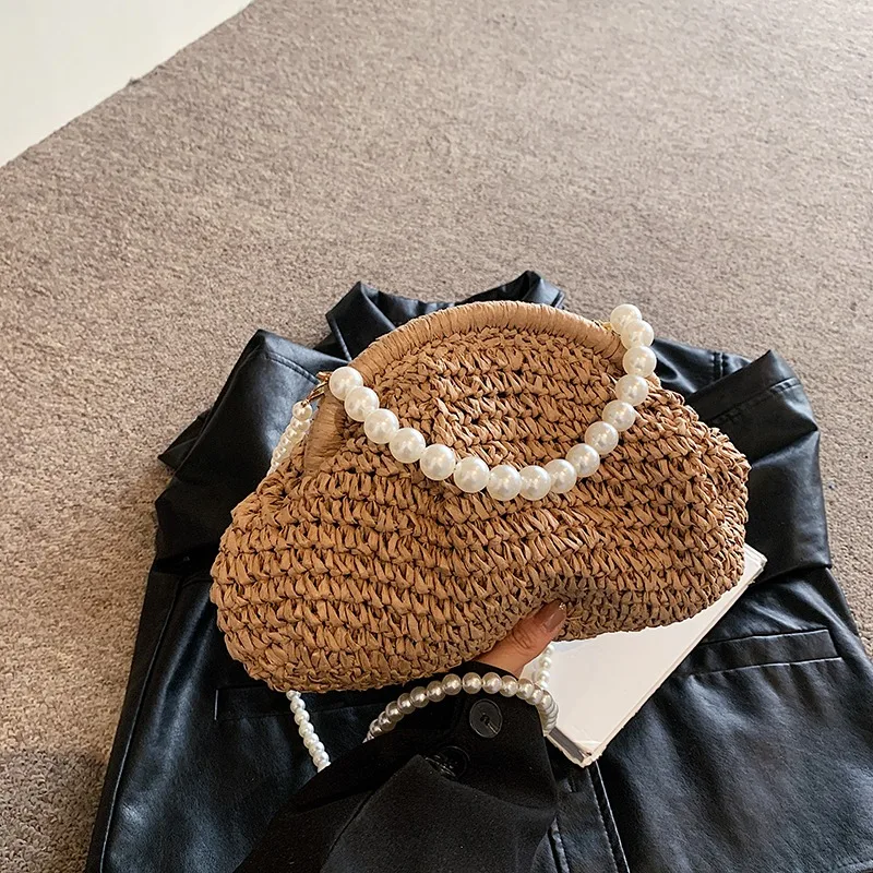 

Тканевые полые модные сумки через плечо, однотонные универсальные женские сумки с бисером, распродажа, 2025, брендовые простые сумки большой вместительности