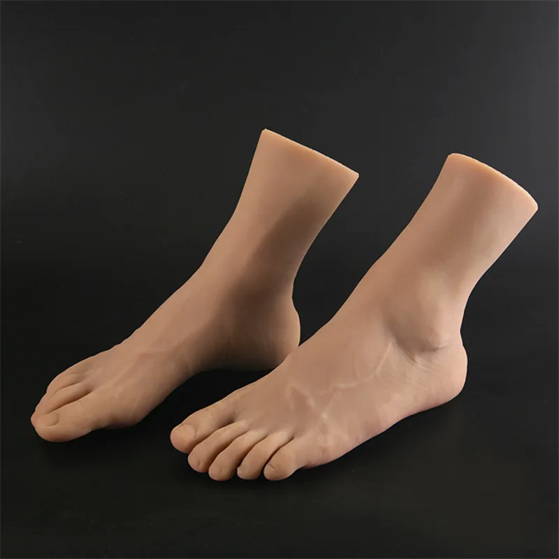 A TPE Real Male Foot Mannequin Foot Fetish Nail Practice DIY Photograph for Shoes Sock Display Men Fake Model