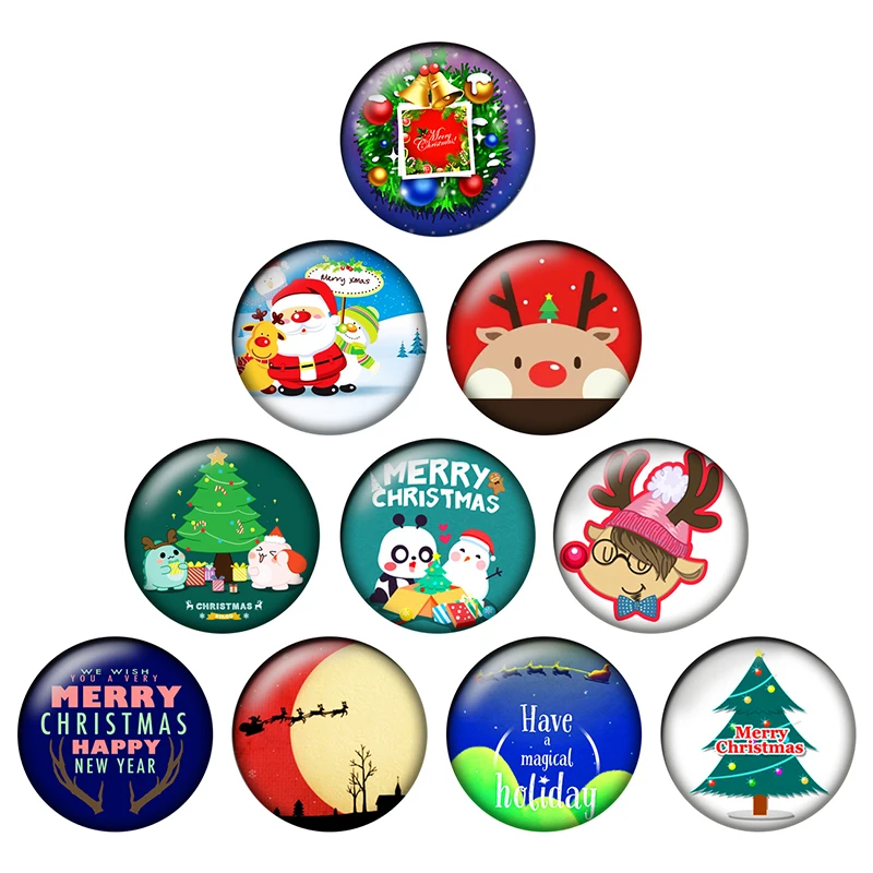 

24pcs/lot Round Santa Claus Christmas Tree Deer Pattern Glass Cabochons 10mm-25mm DIY Jewelry Making Findings & Components H186