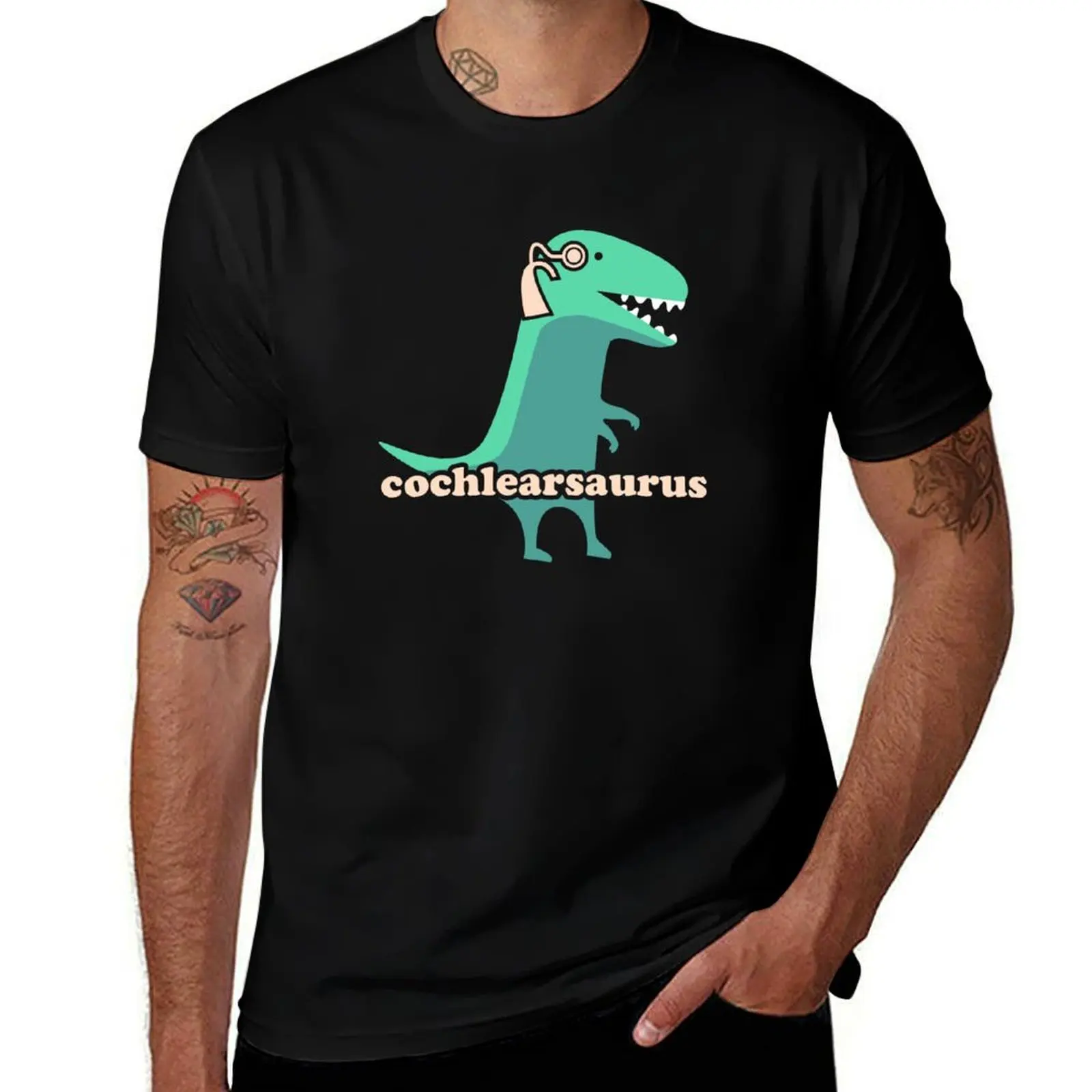Dinosaur Cochlear Implant / Hearing Loss T-Shirt Lightweight Basic Short Sleeve Shirt
