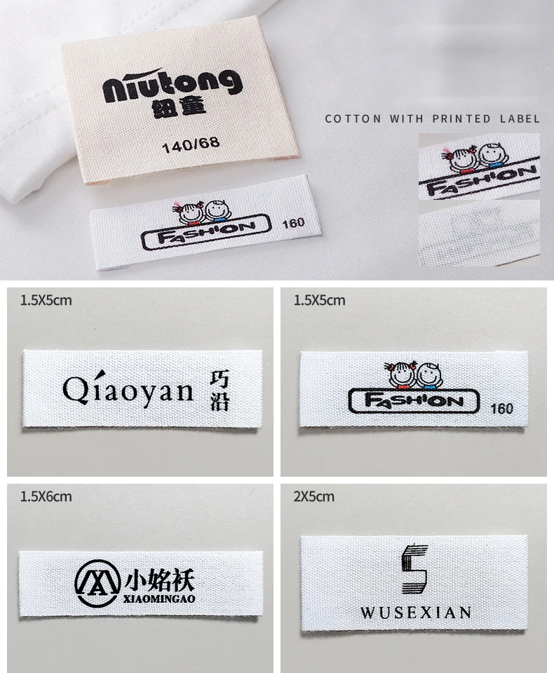 Personalisierte Bio-Baumwoll-Gurtbandetiketten, individuelle Kleidungsetiketten mit Logo oder Text für Bekleidung und Modeaccessoires – Detail 1