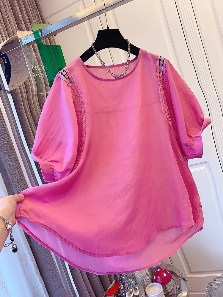 

Casual round Ne irt Women's Summer 2025 Loose Fit Comfortable Short Sleeve Blouse Street Sle Pure Color Shirt