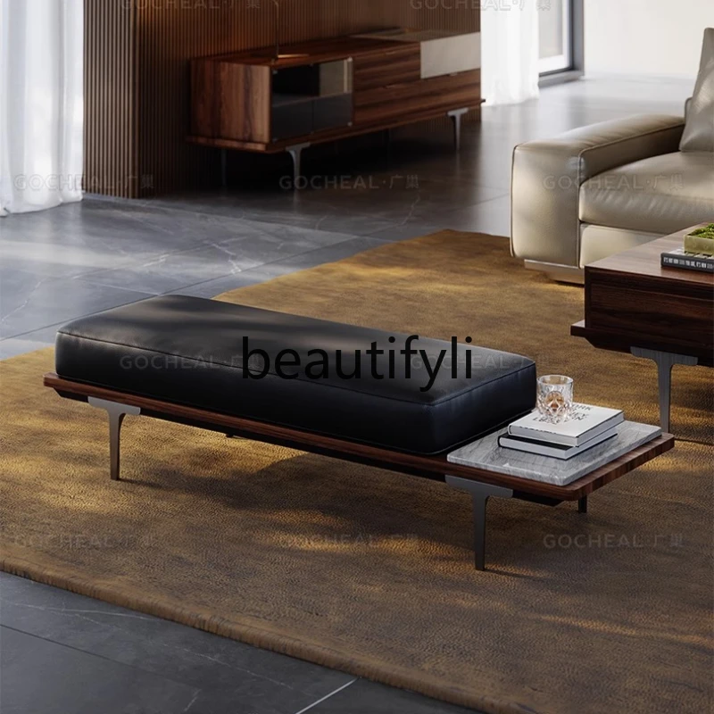 

Foot pedal black end stool Italian high-end leather bed bedroom bench