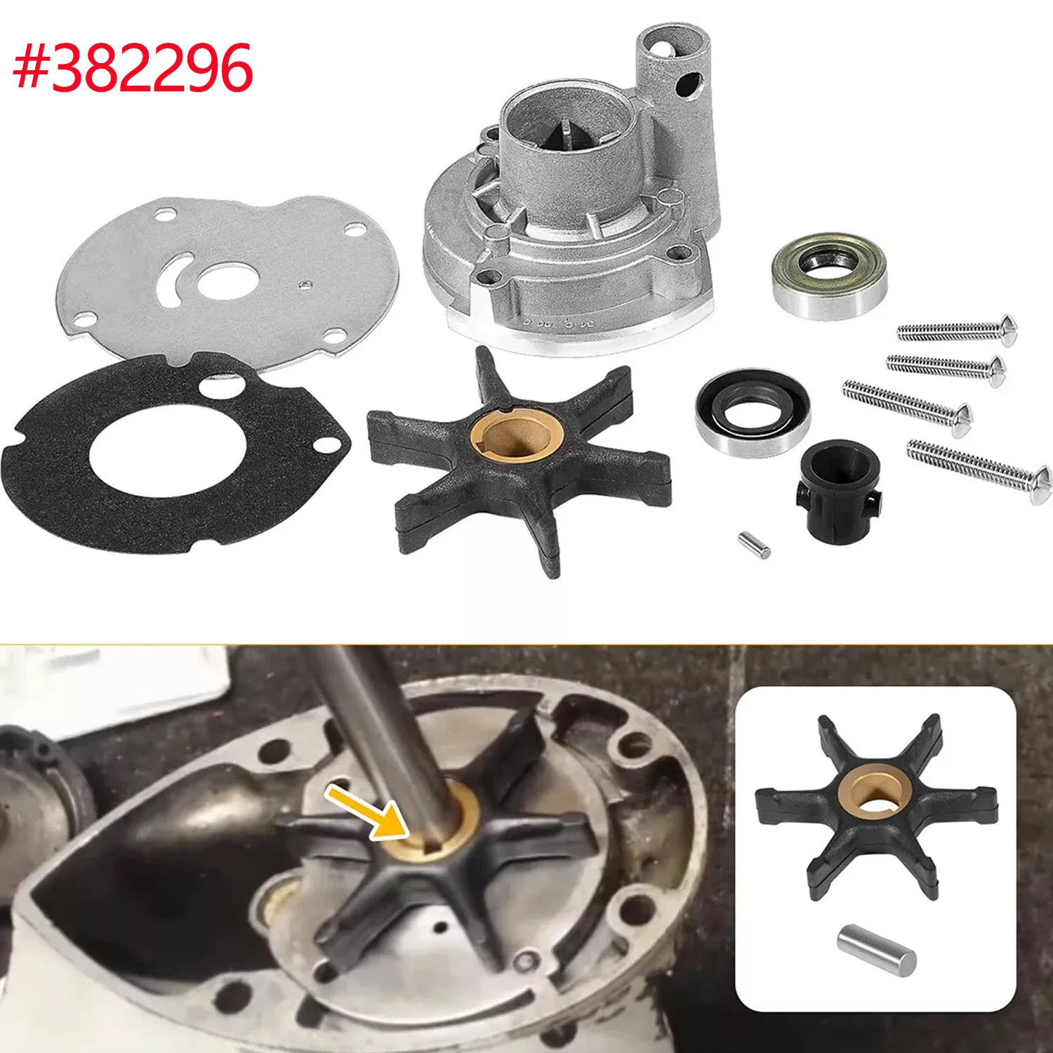 

382296 Marine Water Pump Impeller Kit For Johnson Evinrude 1964-1973 9.5hp 1958-63 10hp