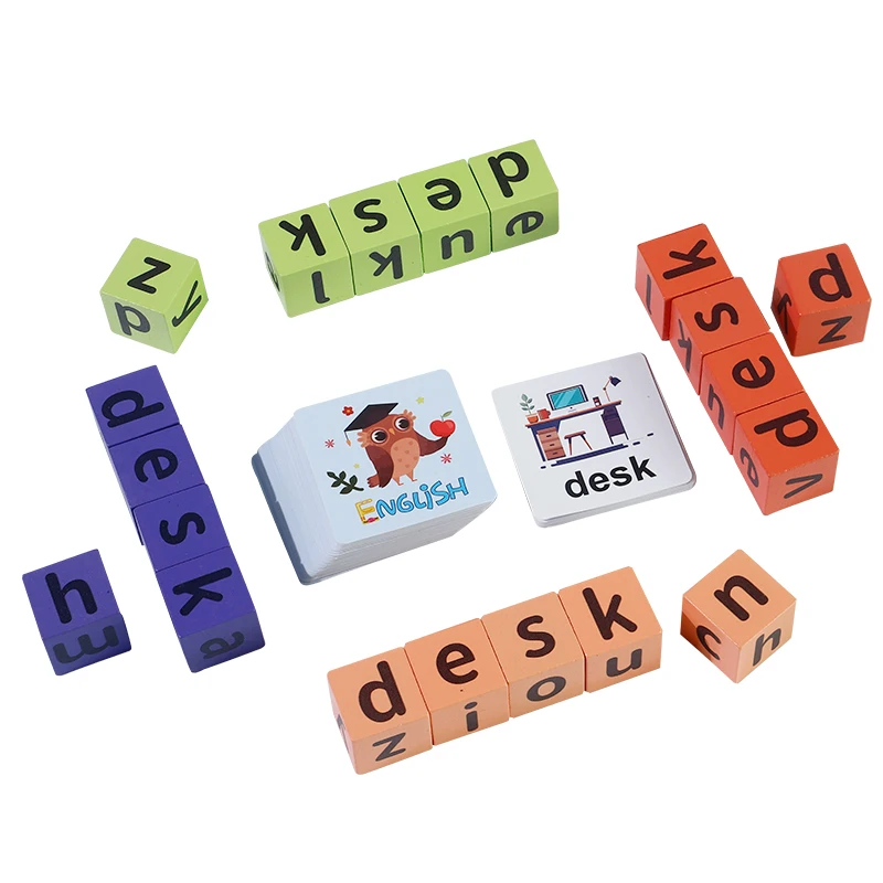 English Word Game,Kids Matching Letter Game,Word Race Cube Game,Engaging Word Cards and Wooden Letter Cubes,Christmas/Halloween