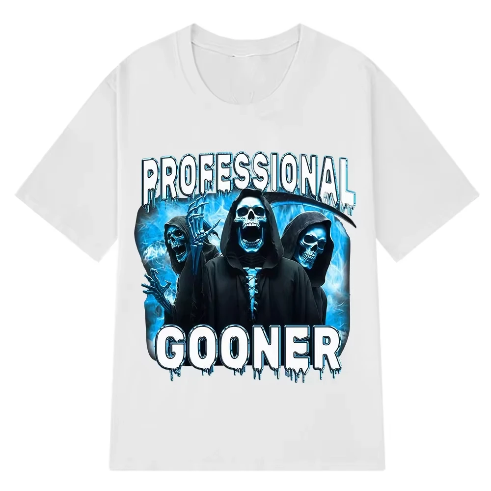 Professional Gooner Offensive Funny Skeleton Meme T Shirts Goon Sexual Joke Party Oversized Cotton T-shirts Unisex Hip-hop Tees