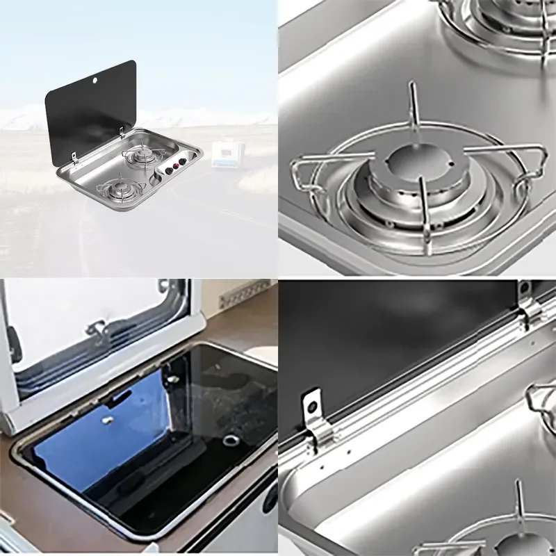 Dual Burner Stainless Steel Stove with Propane Ignition Stove Burner for RV Truck Camper Outdoor Kitchen