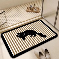 Simple Bathroom Anti Slip Absorbent Carpet Cute Cat and Dog Stripes Checkered Door Mat Living Room Home Decoration Rug