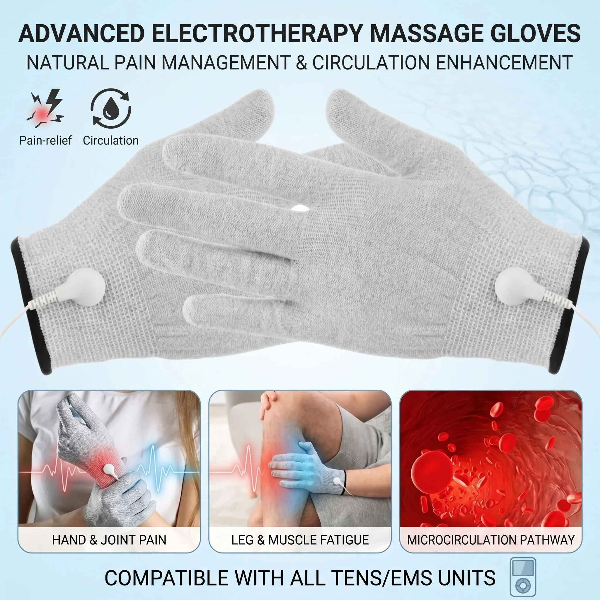 EMS Tens Machine Unit 9 Intensity Muscle Stimulator Massager Pulse Gloves Physiotherapy Acupuncture Pain Relief Body Health Care