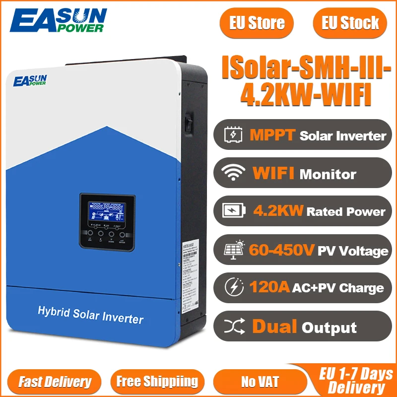 Easun Vermogen 6.2kw 4.2kw 3.2kw 2.2kw 12V 24V 48V Mppt Hybride Off Grid Pure Sinus Golf 80a 110a 230V 50/60Hz Zonne-Energie Omvormer Lader