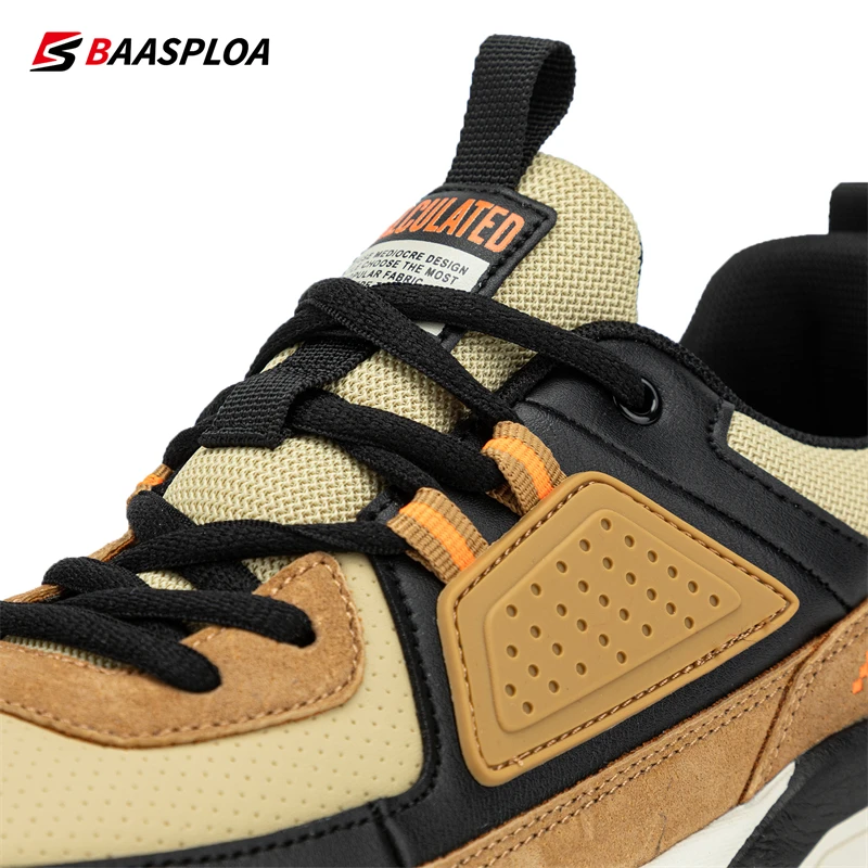 Baasploa Men Casual Waterproof Running Shoes Fashion Leather Skateboard Shoes Non-slip Wear-resistant Male Sport Shoes New