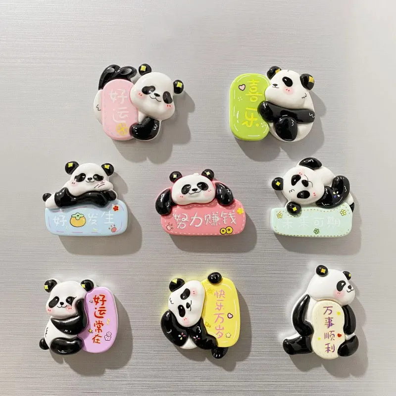 Creative Panda Refrigerator Magnet Sticker Cute 3D Pandas Couplet Resin Fridge Magnet Cultural Souvenir Gift Kitchen Decoration