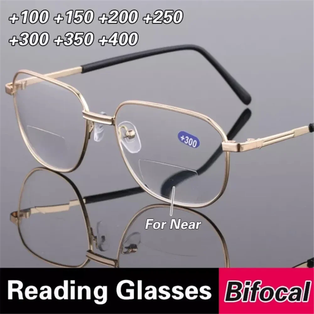 2-in-1 bifokale Lesebrille +1,0 ~ +4,0 Herren-Doppelzweckbrille Metallrahmen Damen Presbyopie Retro-Brille – Detail 7