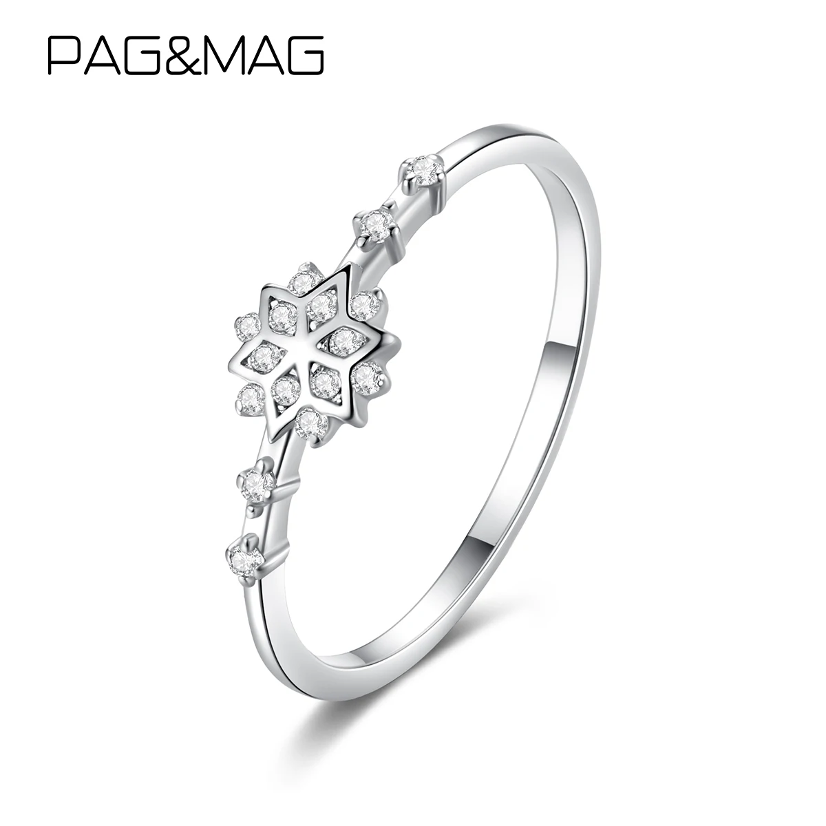 

PAG&MAG 925 Sterling Silver Snowflake CZ Rings For Women Statement Wedding Band Stackable Fashion Jewelry Girl Dating Gifts