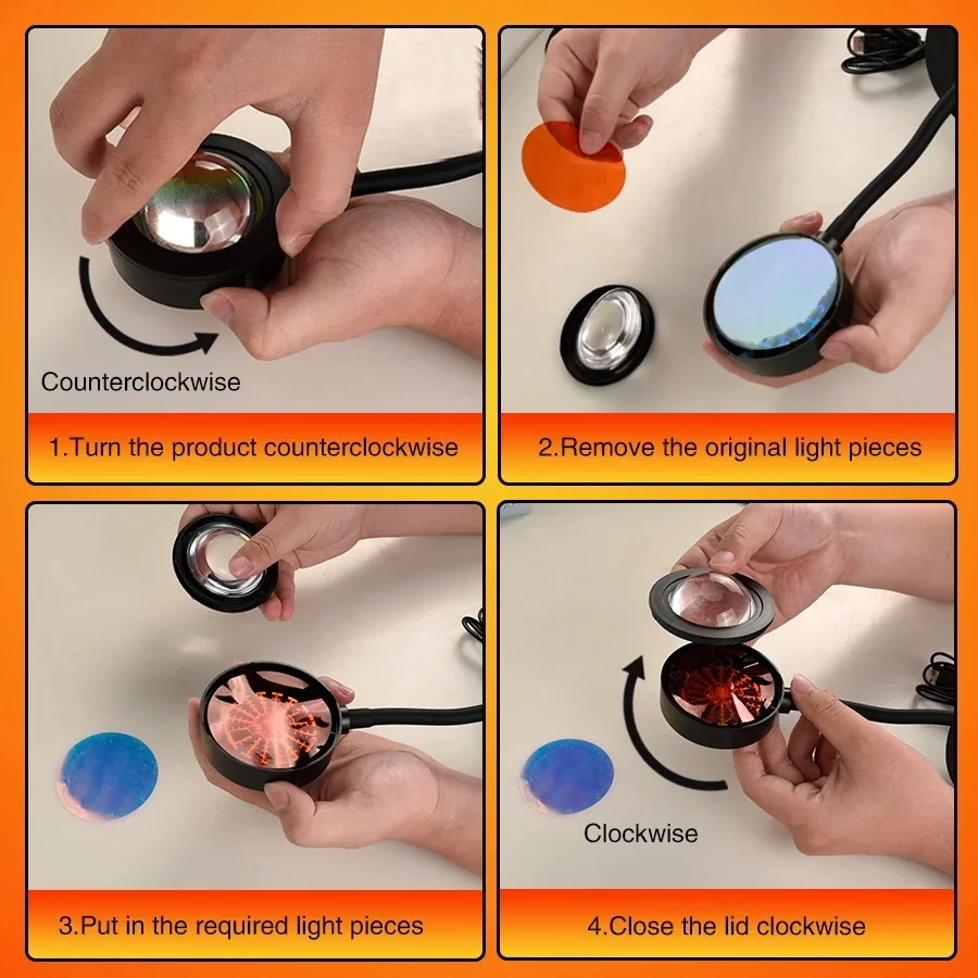 โปรเจคเตอร์ USB สำหรับงานเลี้ยงวันเกิดของตกแต่งไฟห้องนอนสร้างบรรยากาศห้องนั่งเล่นโคมไฟสำหรับถ่ายภาพพระอาทิตย์ตกดินติดผนังโคมไฟสำหรับกลางคืน