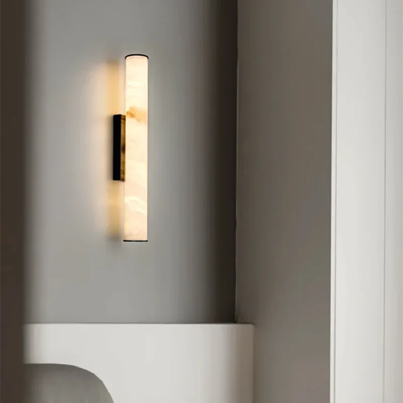 Lampada da parete moderna in marmo naturale spagnolo Decorazioni per la casa Luce a LED in rame di alta qualità Soggiorno di lusso Sfondo Muro Camera da letto