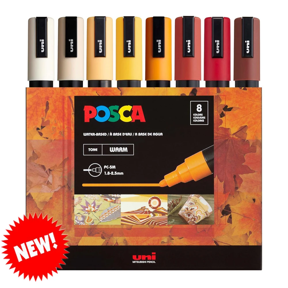 Posca Markers Set, 8 Medium Paint Markers Pens 5M-Warm/Earth/Mono/Cool Tones New Colors Style Uni Acrlic Painting Graffitti Art