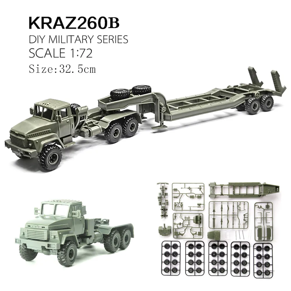 1/72 ​Ukraine KRAZ-260B Semitrailer Tractor Military Vehicle Toy Block Car Assembly Model Kit Gift DIY Army Collections Scene