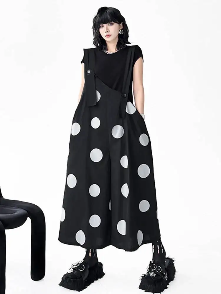 Waist Black High Dot Printed Irregular Strap Overalls Pants New Trousers Women Fashion  Spring Autumn 2026 QL4E